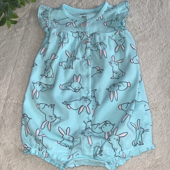 Carter's Other - Carter’s 9M Blue Bunny Bubble Romper One-Piece EUC Rabbits